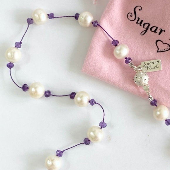 Tin Cup Pearl and Amethyst Necklace - Picture 3 of 6